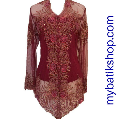 Kebaya Payet Jumbo Maroon Long-sleeves